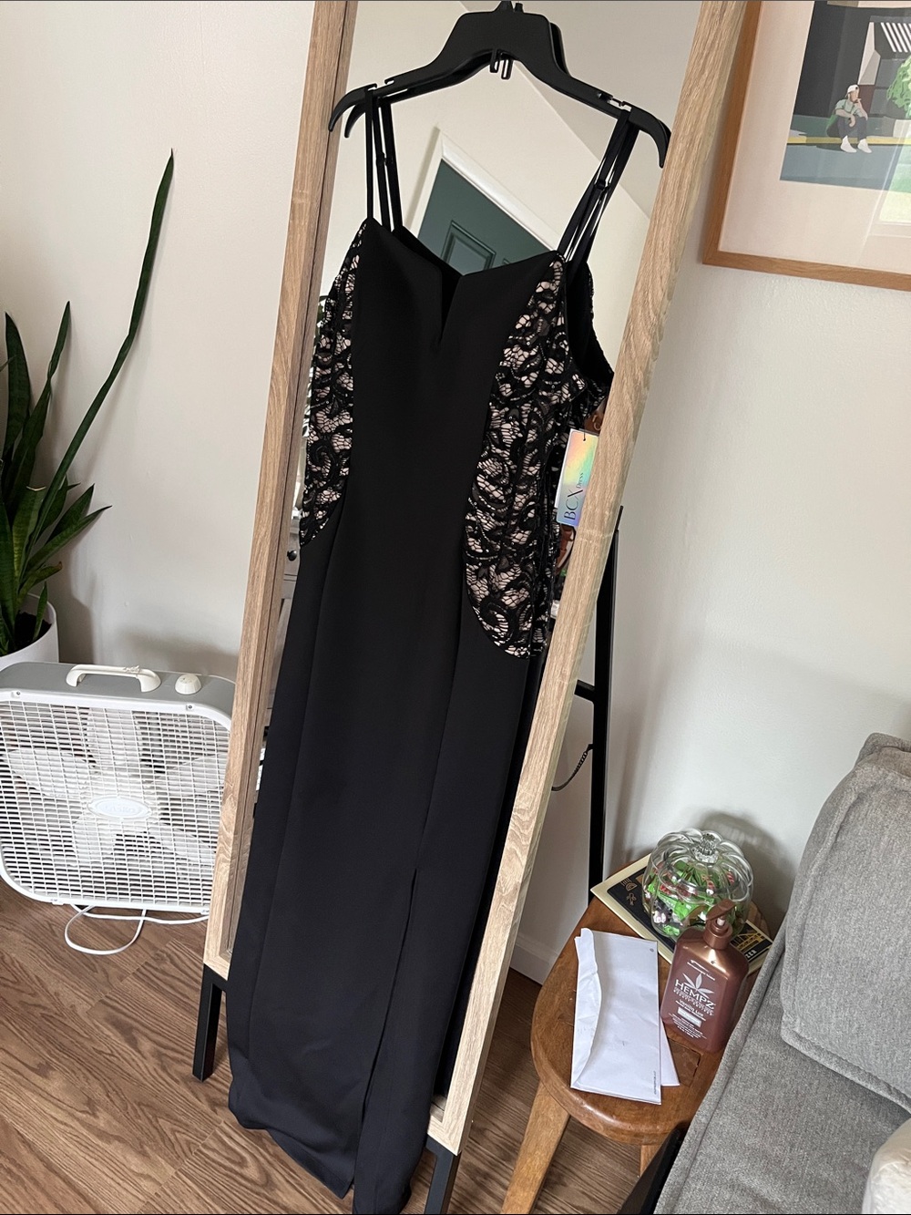 BCX Black Maxi Dress with Lace Side Insets